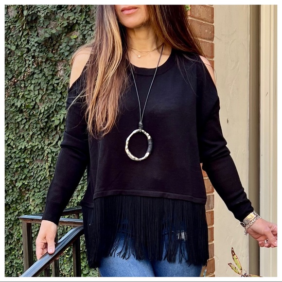 Boho Fringe Chevron Striped Pattern Pullover Poncho Sweater main image 0
